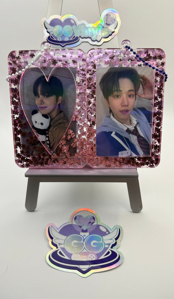 Handmade Acrylic Photocard Keychain PC Frame Holder Sakura Pink Flowers Holographic Clear K-Pop Photocards Instax Polaroids ID Case