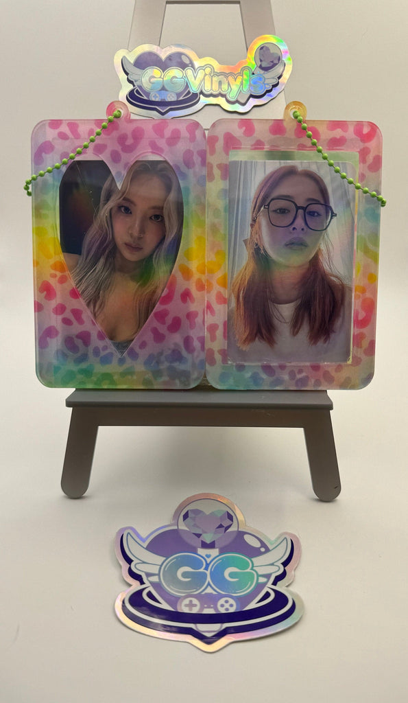 Handmade Acrylic Photocard Keychain PC Frame Holder Rainbow Leopard Print 90s K-Pop Photocards Instax Polaroids ID Case