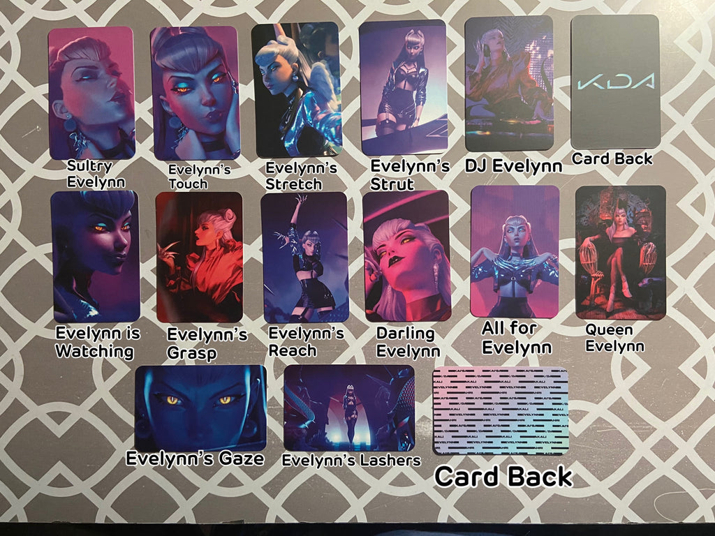 K/DA Mini Print Photocards for Ahri, Akali, Evelynn, Kai&#39;Sa, Seraphine, from Drum Go Dum, More, I&#39;ll Show You, Villain Promotional Pictures