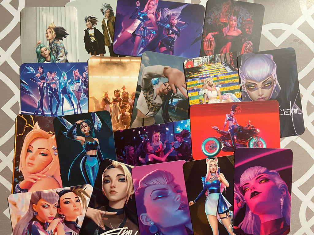 K/DA Mini Print Photocards for Ahri, Akali, Evelynn, Kai&#39;Sa, Seraphine, from Drum Go Dum, More, I&#39;ll Show You, Villain Promotional Pictures