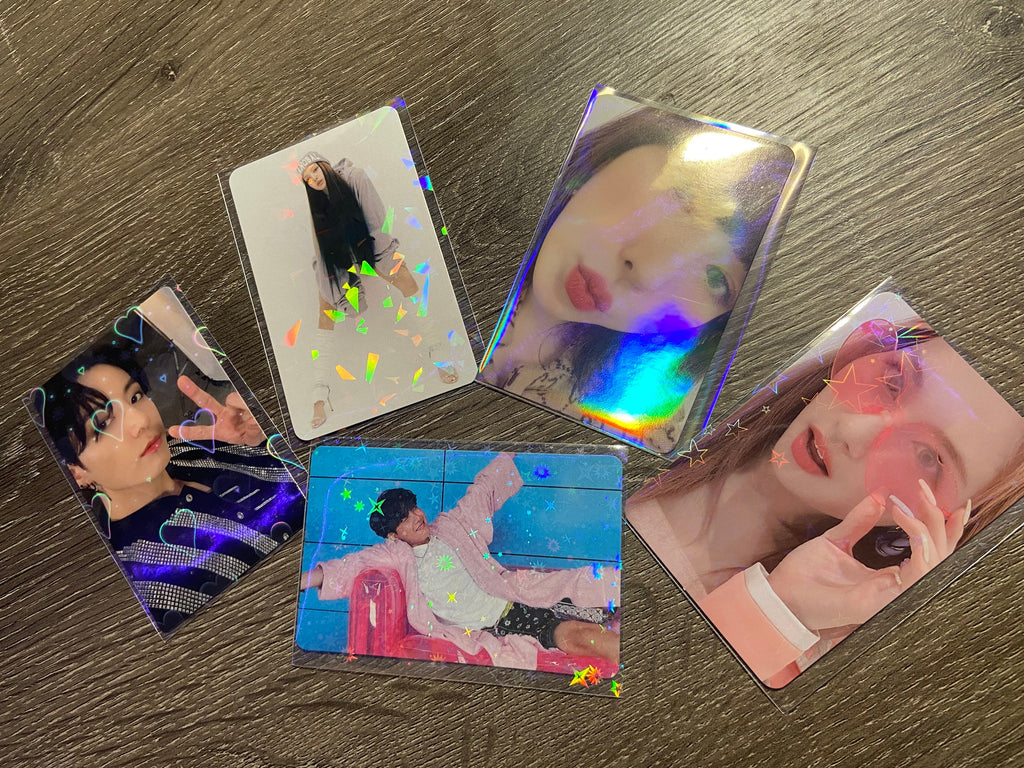 50 Holographic Card Sleeves for K-Pop Photocards Hearts Shatter Mirror Stars Acid Free Collection Collect Book Cute