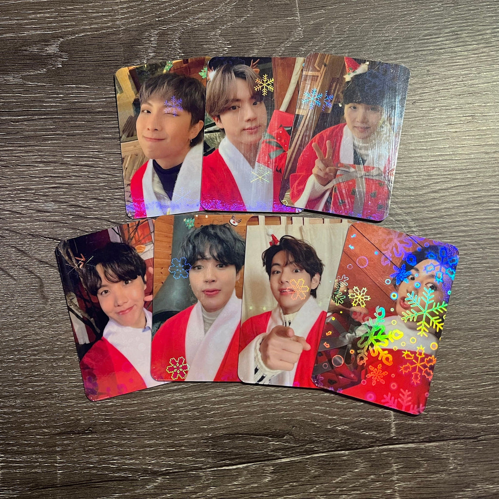 Custom Bangtan Santa Holographic Photocards KPop RM Jin Suga J-Hope Jimin V Jungkook I Purple You ARMY Holiday Snowflake