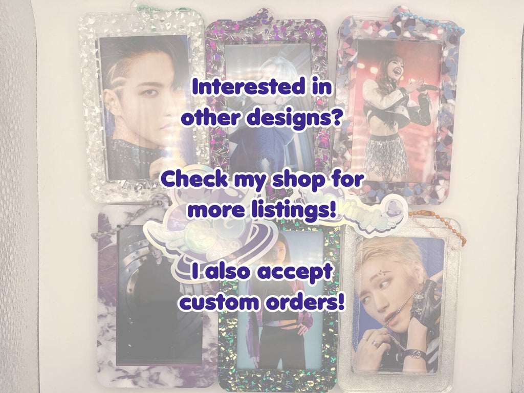 Acrylic Photocard Keychain Frame Holder Mardi Gras Hex Glitter Yellow Green Black Purple K-Pop Photocards Instax Polaroids ID Case