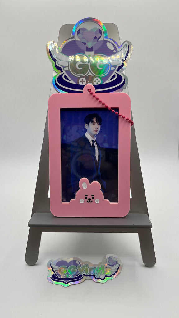 Bangtan Acrylic Photocard Keychain Frame Holder Jungkook JK Pink Bunny Character K-Pop Photocards Instax Polaroids ID Case